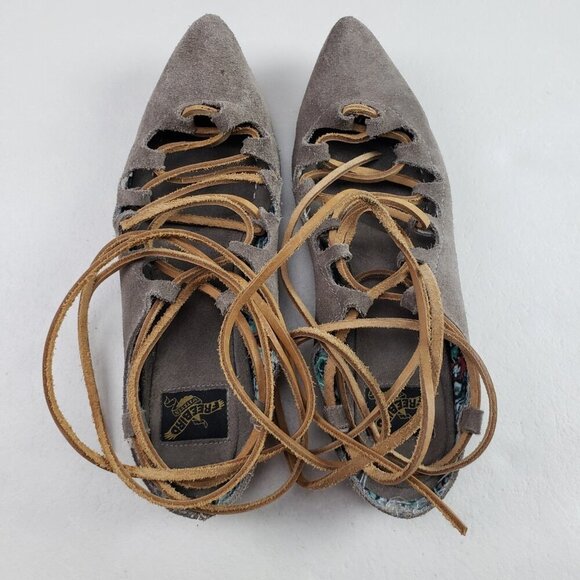 Freebird Enya Lace Up Flat Women 9 Beige Leather Boho Ankle Tie Pointed Toe Shoe - Picture 10 of 15